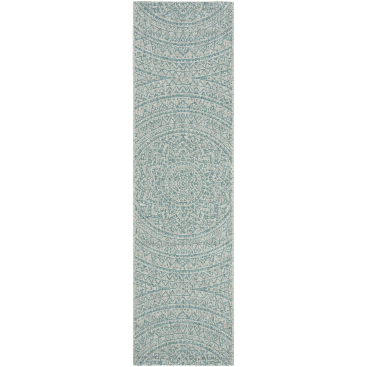 Safavieh Courtyard Collection 2' 3' X 14' Light Grey / Aqua Cy8734 Indoor/ Outdoor Easy Cleaning Patio Backyard Mudroom Runner Rug